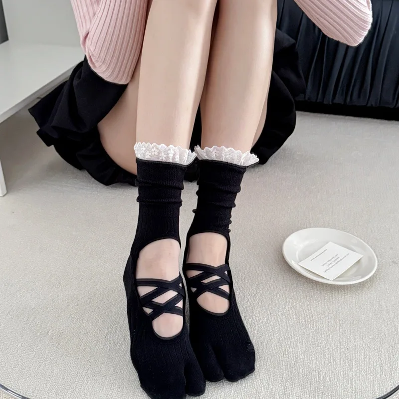 Lace Trim Split Toe Yoga Socks - Toe Sock Split 评论和价格