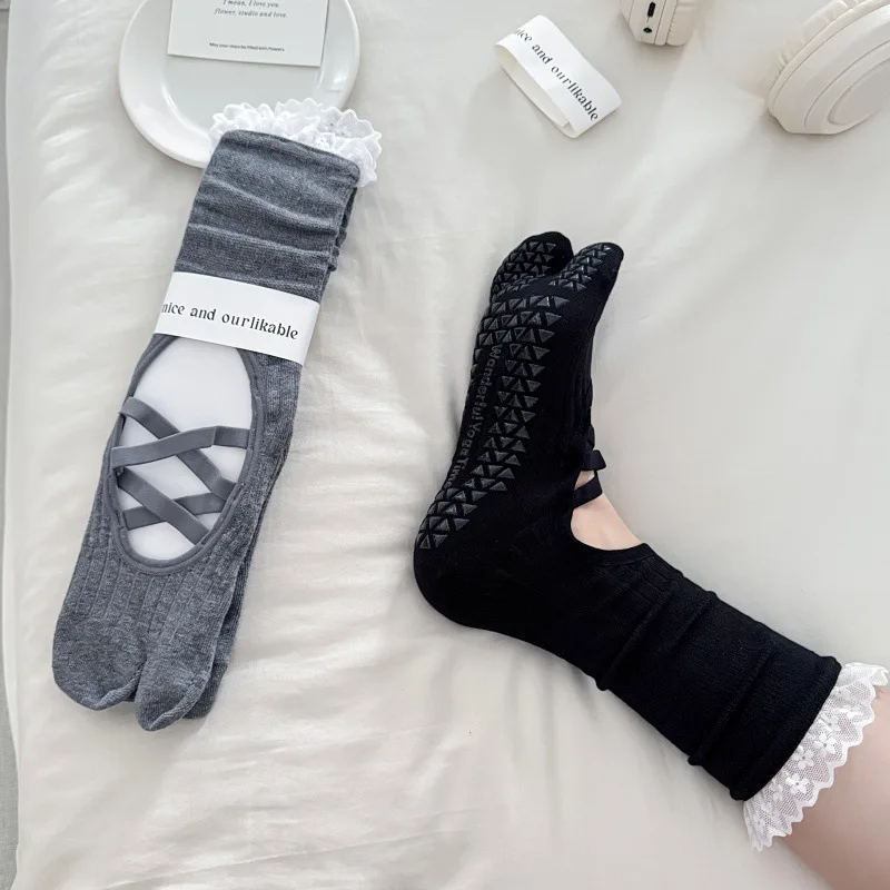 Lace Trim Split Toe Yoga Socks - Toe Sock Split 评论和价格